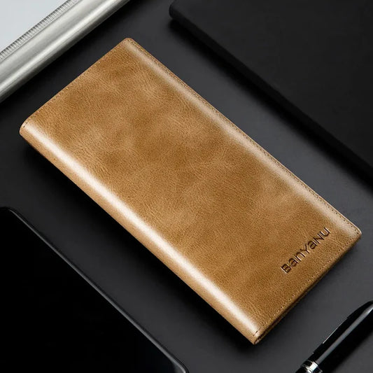 Banyanu Leather Factory Wallet Men's Long Leather Ultra Thin Anti theft Brushed Leather Wallet with Zipper Leather Wallet