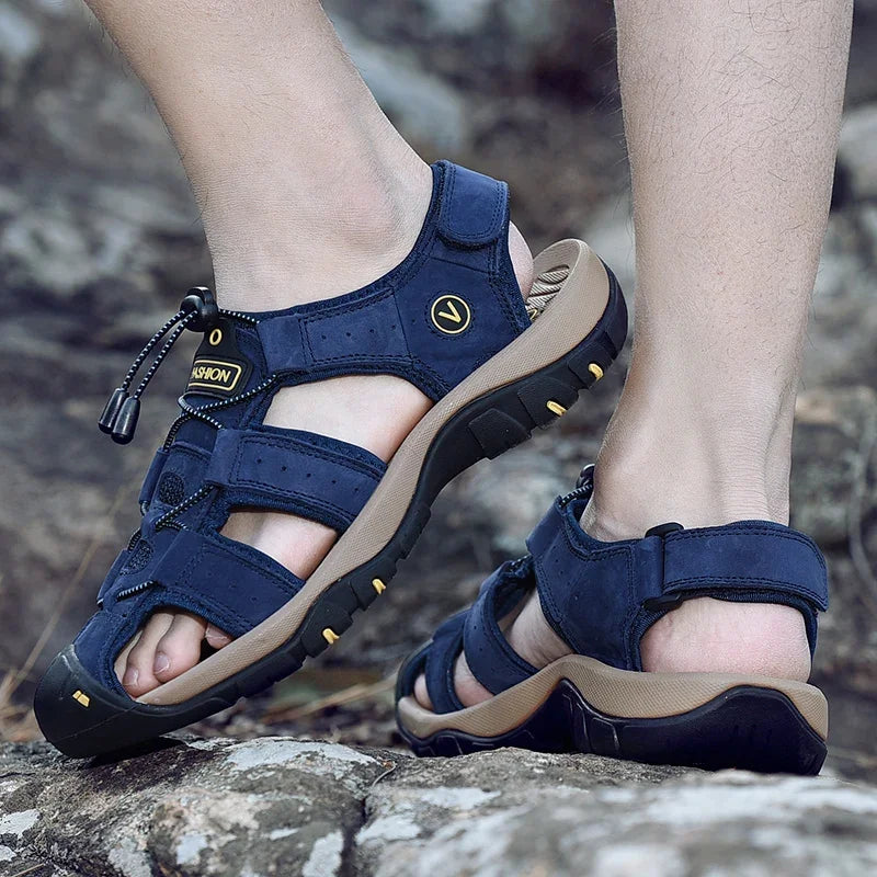 2025 Genuine Leather Men Shoes Summer New Large Size Men's Sandals Men Sandals Fashion Sandals Slippers Big Size 38-47