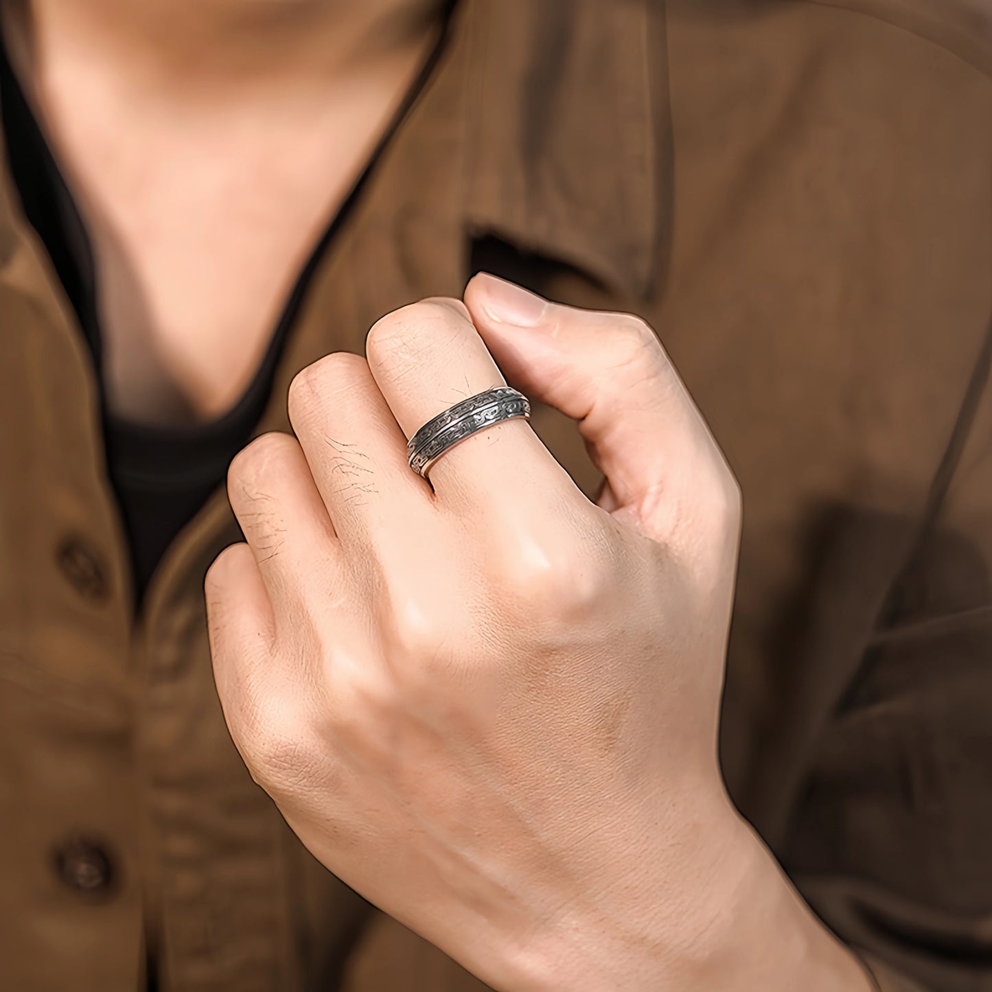 Retro Zoomorphic Spiral Motif Adjustable Open Ring For Men Silver-plated Copper Gothic Edgy Jewelry Historic Accessories Gift