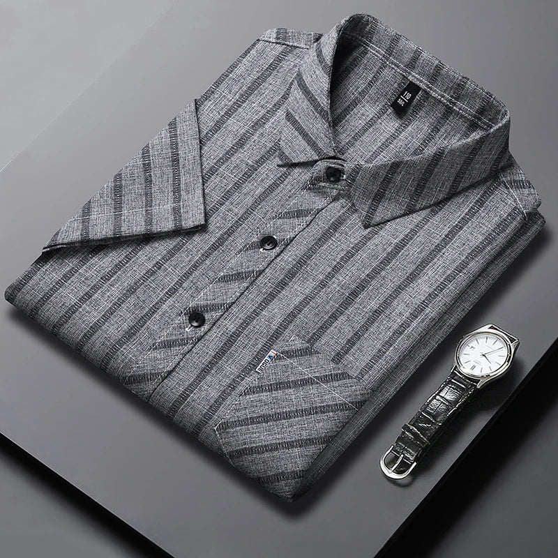 New Men's Business Casual Short Sleeved Printed Shirt with Wrinkle Resistance No Ironing Comfortable All Season Versatile Top