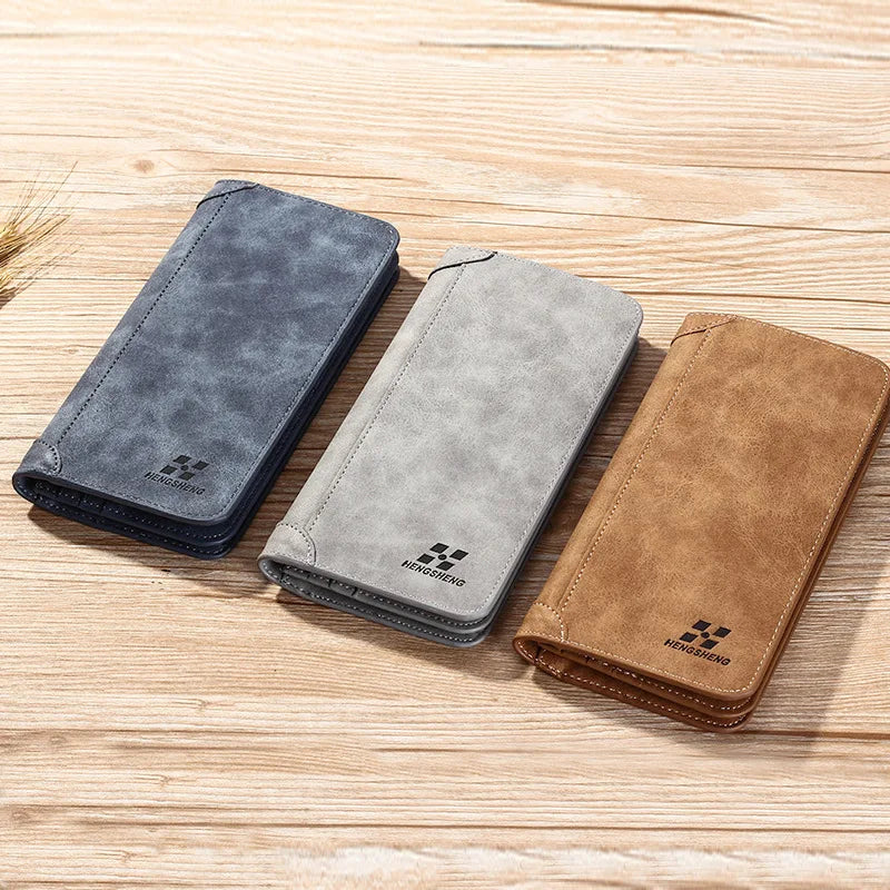 Long Men's Wallet Retro Casual Brand Wallet Korean Version Clutch Large Capacity Frosted Card Holder