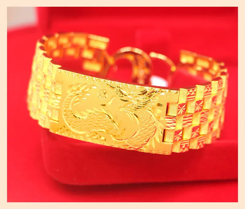 Exquisite Dragon Vein Car Flower Bangle Chain 14k Gold Color Watch Chain Wedding Birthday Fine Jewelry Gift for Men Father Bro