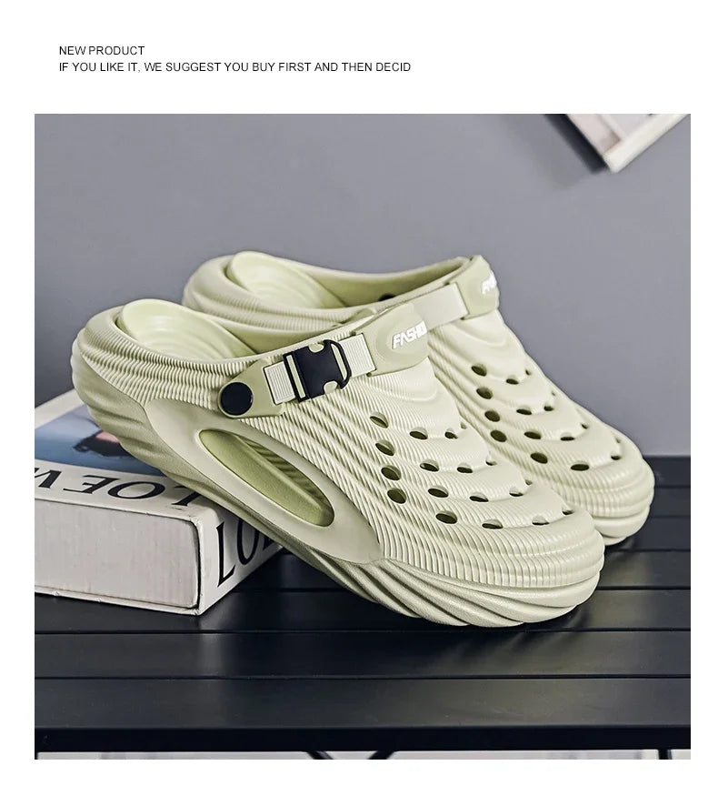Summer Slippers for Men Driving Dual-Purpose Operating Room Baotou Clogs Soft Sole Outer Wear Home Casual Coconut Sandals