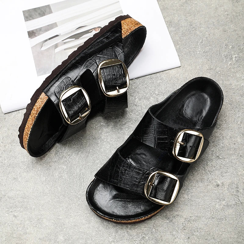 Couple's New Genuine Leather Slippers Summer Men's and Women's Water Beach Shoes Casual Sports Sandals Non slip Breathable Shoes
