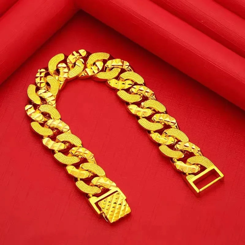 Mens and womens AU750 gold bracelet 18k boss bracelet domineering chain high quality free shipping with certificate