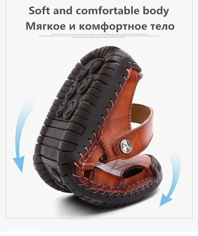 Summer Sandals Men Leather Classic Roman Sandals 2025 Slipper Outdoor Sneaker Beach Rubber Flip Flops Men Water Trekking Sandals