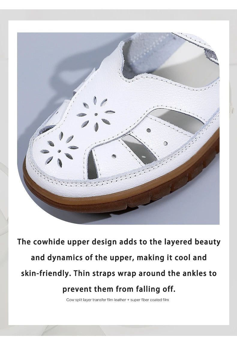 Sandals Summer Breathable Leather Slippers Women Fashion Non-Slip Casual Roman Shoes Ladies Sandals on Sale Off White Shose