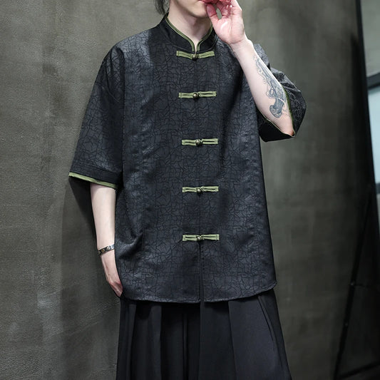 Chinese Shirts for Men Short Sleeve Streetwear Shirts Casual Knot Button Down Shirts Summer Beach Hawaiian Shirt for Men XXXXXL