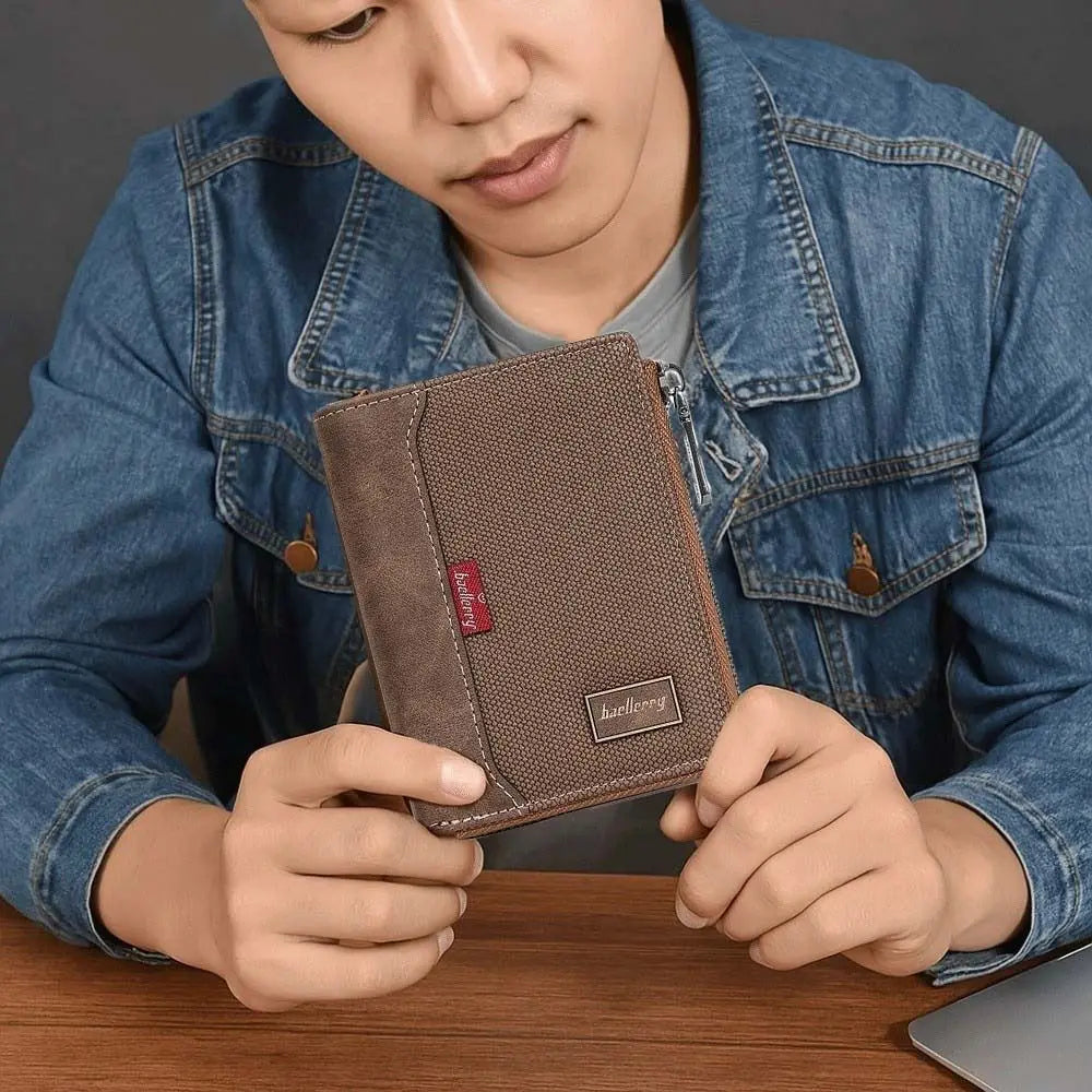 Fashion PU Leather Men's Wallet Multi-functional Zipper Closure Business Wallet Large Capacity Square Short Card Bag Male