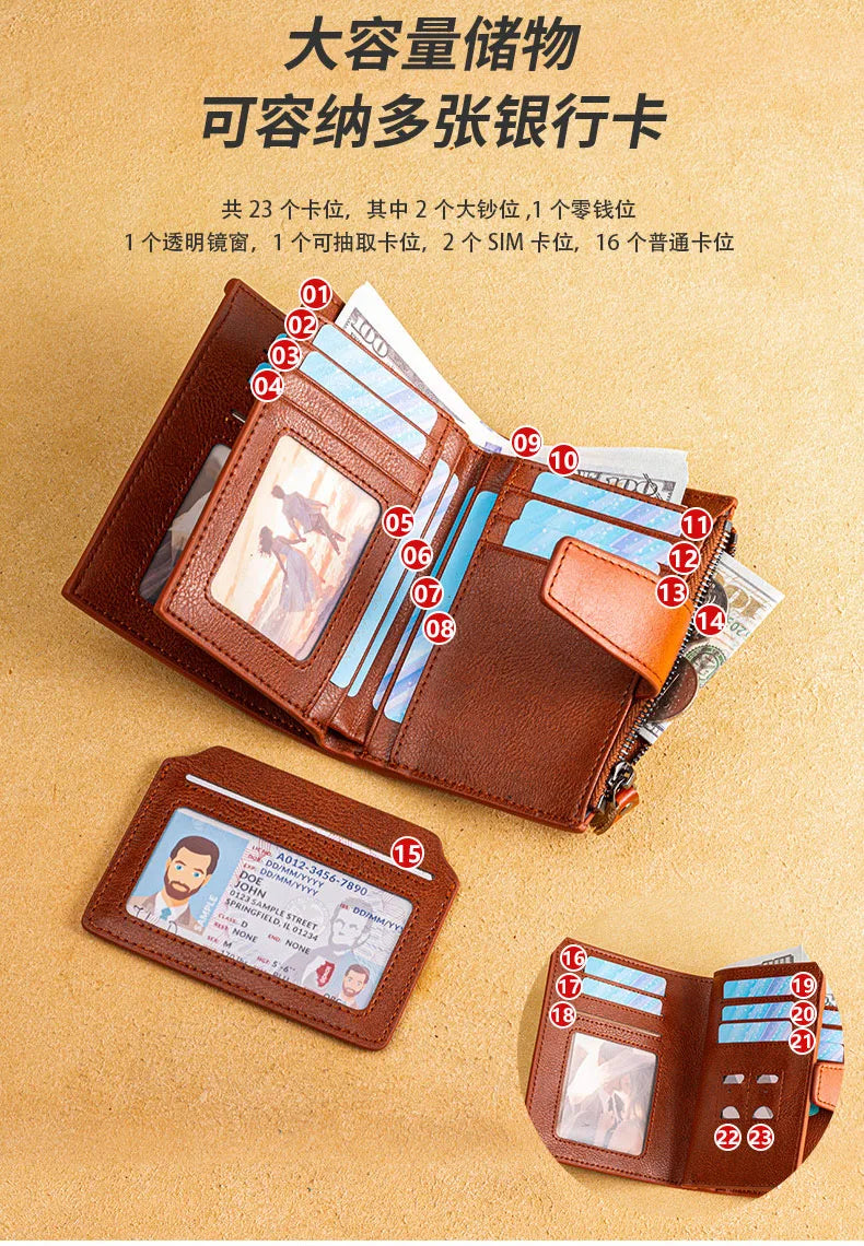 Short Genuine leather Wallet for Man Daily Real Cow Leather Purse 2025 New Boys RFID Card Holder Coin Purse