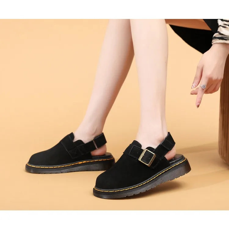 Men's Fashion Large Leather Casual Slippers Men's Four Seasons Half Slippers Non Slip Beach Shoes Classic Clogs Shoes