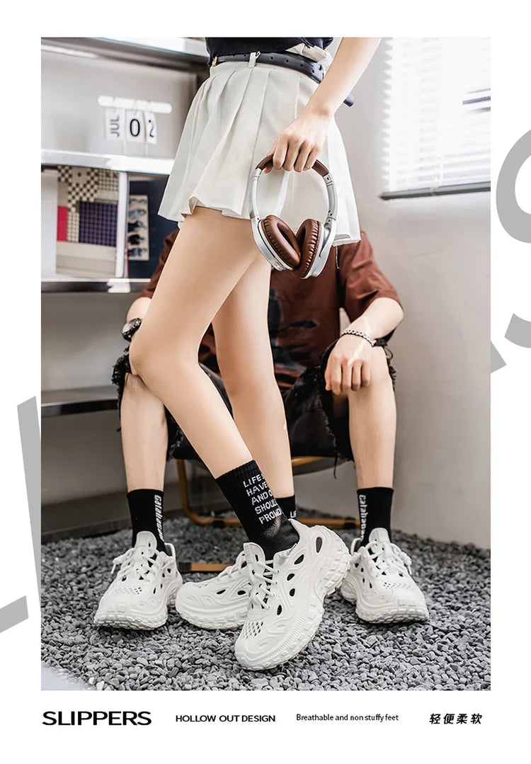 Sandals for Men Outdoor Non-slip Tire Sole Hole Shoes Hollow Breathable Men's Sandals Beach Lightweight Platform Sneakers Men