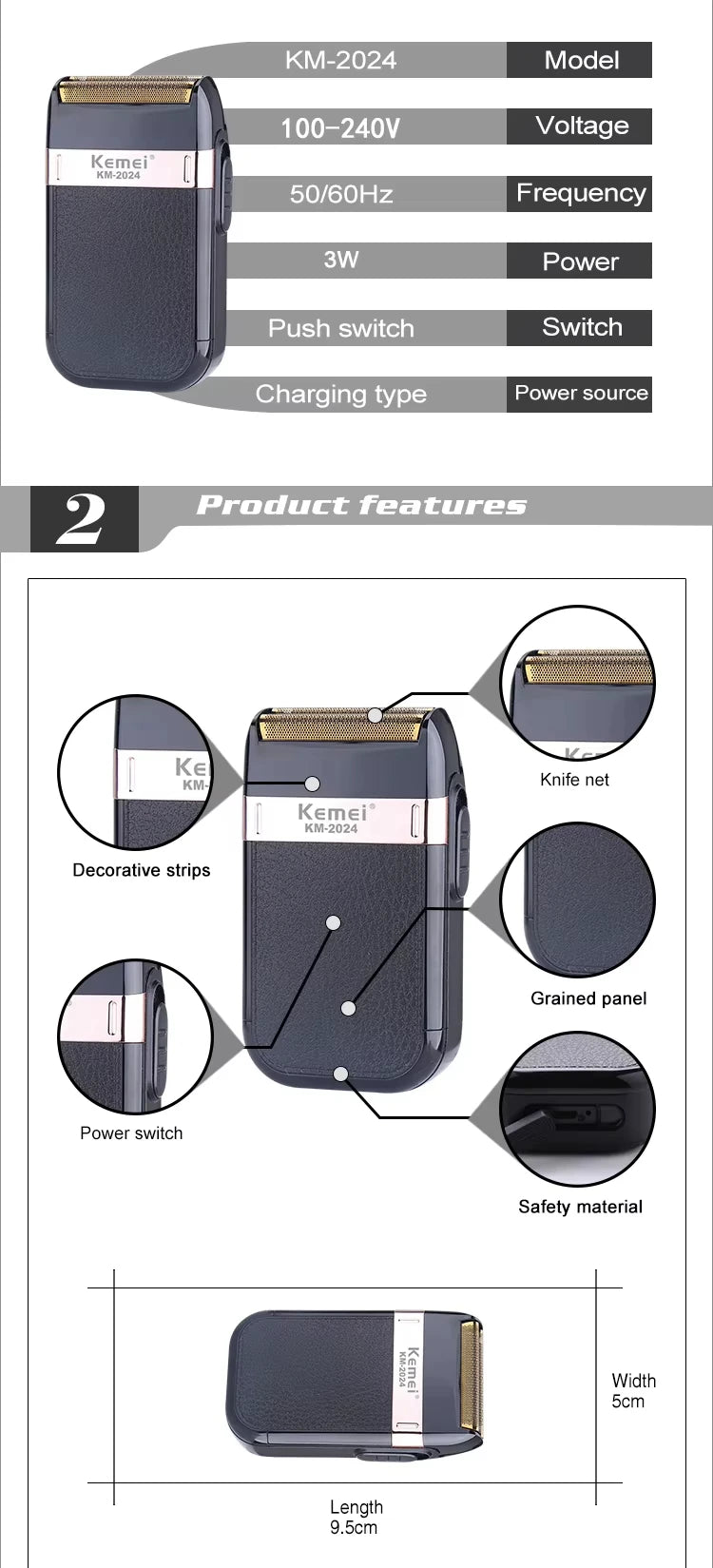 Kemei KM-2628 KM-678 KM-2024 Professional Electric Hair Clippers Beard Clipper Rechargeable Men's Shaver Hair Trimmer Kit
