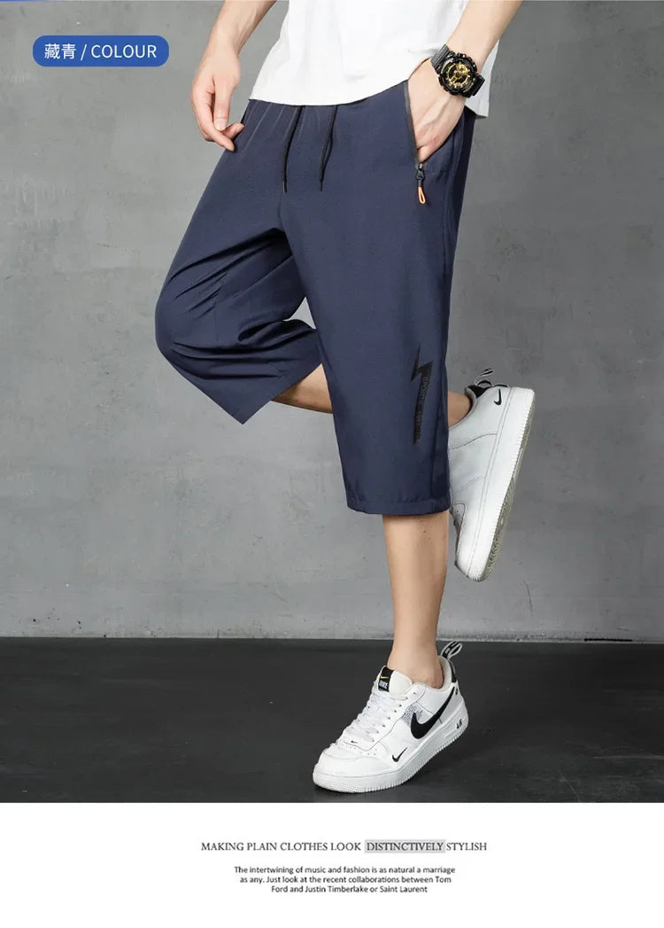 Men's Shorts Summer Thin Soft Cropped Pants Sports Casual Straight Shorts Oversize Sweatpants Quick Drying Jogger