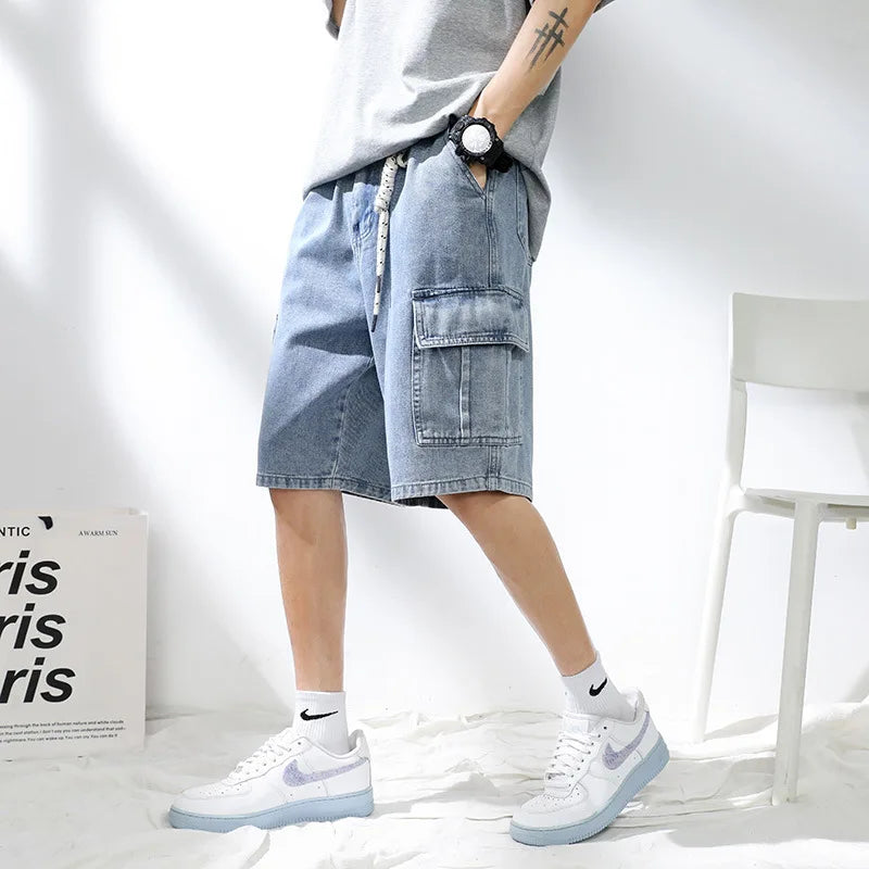 2025 New Denim Shorts for Men's Summer, Thin, Loose, Breathable, Pentagram Pants, Trendy, Versatile, Casual, Mid length, Versati