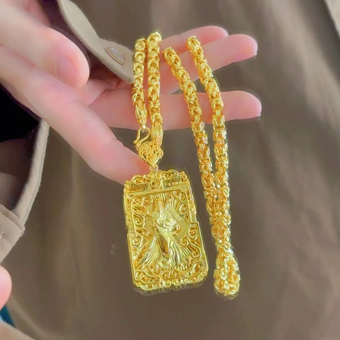 Goldpure 9999 24K real gold jewelry men's necklace Guanyin necklace Guanyin necklace pendant domineering luxurygift