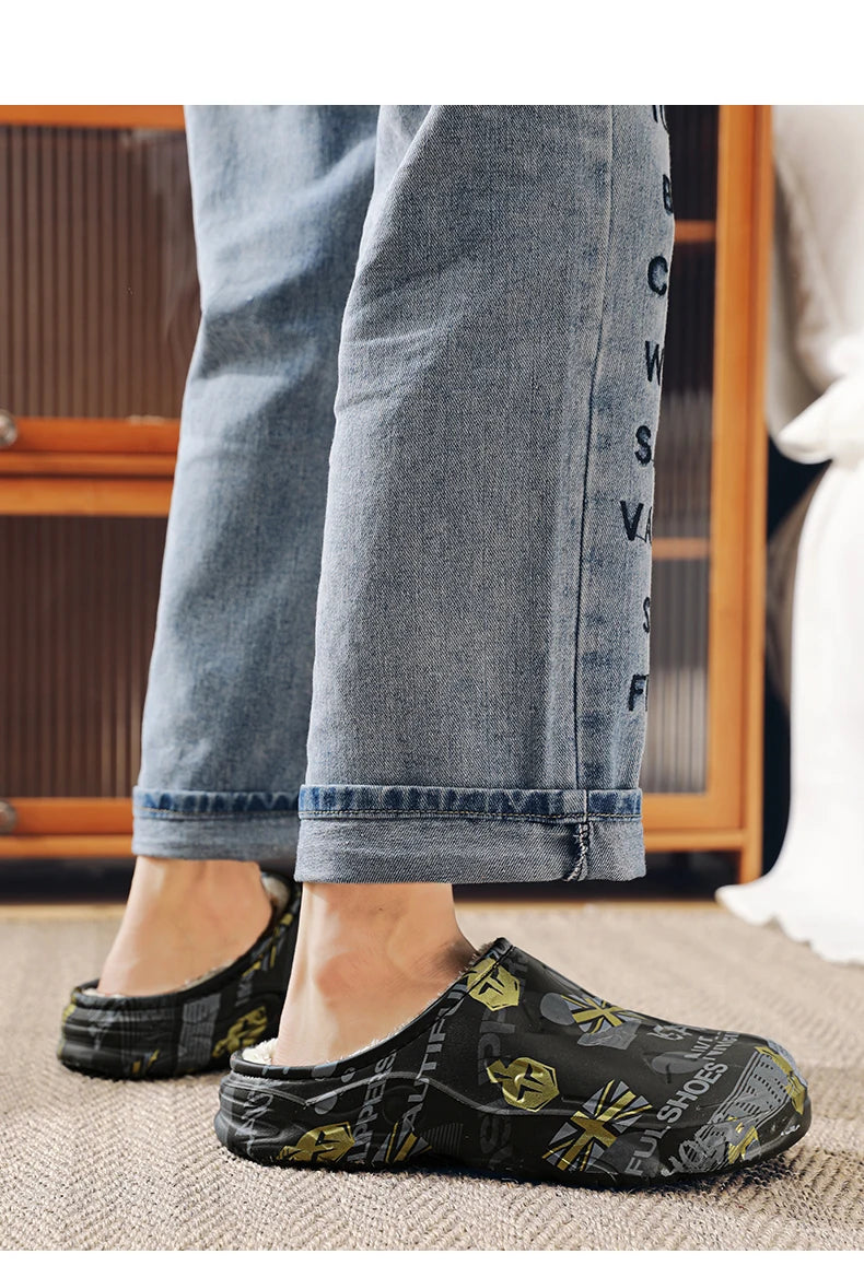 Slippers for Men Wear-resistant Shoes for Men Men's Flip Flops Added Cotton Waterproof Slipper Soft and Comfortable Non-slip