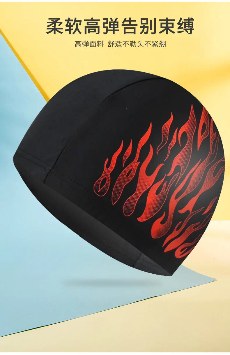 Men's Swimming Caps Large Size High Elastic Breathable Nylon Swim Cap Fashion Printing Ear Protection Men Male Swimming Cap Hat
