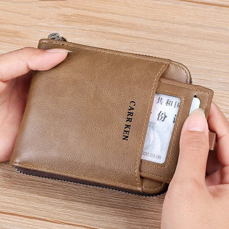 Men's Wallet Made of Leather Wax Oil Skin Purse for Men Coin Purse Short Male Card Holder Wallets Zipper Around Money Bag
