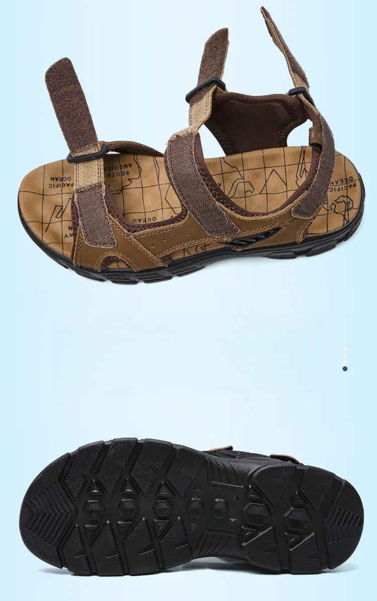 Men's shoes summer plus size shoes hollow soft bottom layer cowhide sandals casual sandals light outdoor beach shoes 38-46