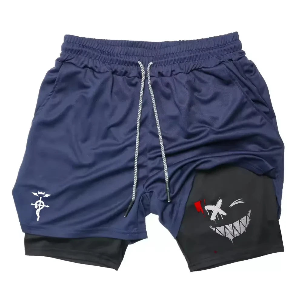 Pantalón corto de entrenamiento fitness pour hommes, impression démon, secado rápido, short de jogging de plage, mens shorts