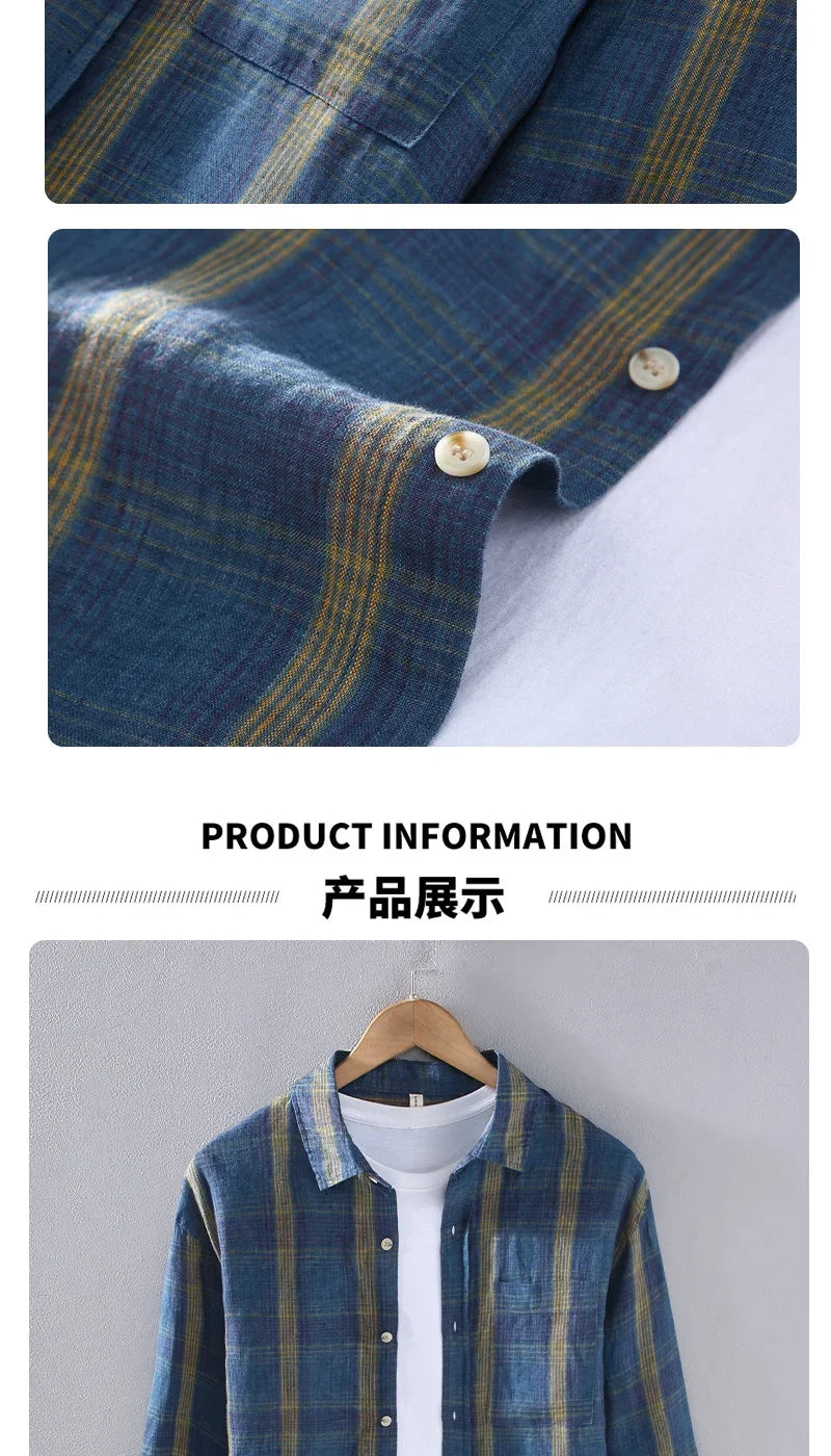2025 Shirts for Men Long-sleeved Spring and Autumn Thin Fashion Plaid Top Casual Loose Cardigan Versatile Jacket