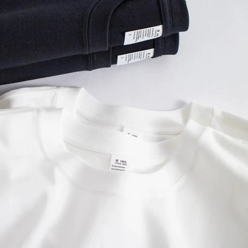 200G 100% Cotton T-shirts For Men solid color  Oversized Basic T Shirt Drop-Shoulder Tshirt Streetwear Tops monochrome Tee
