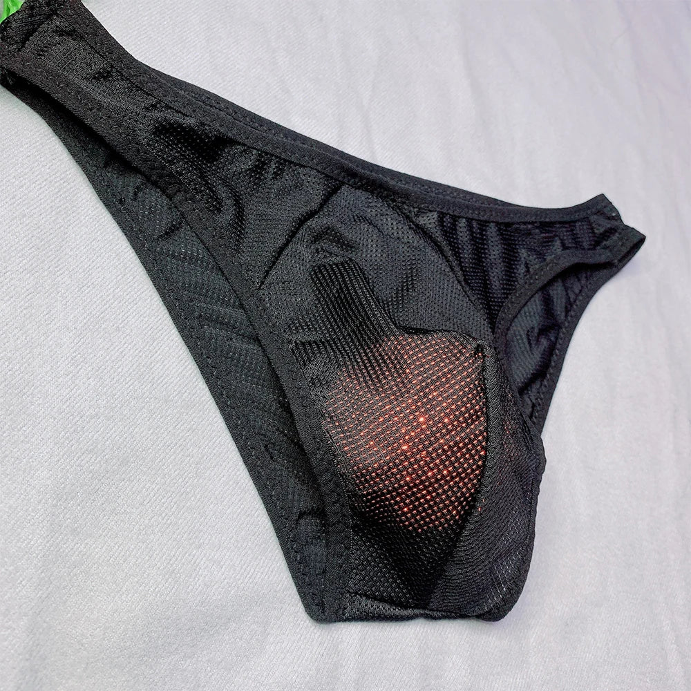 Men Sexy Briefs Sheer Mesh Underwear Low Waist See Through Pouch Underpants Cotton Breathable Solid Color Seamless Men's Panties
