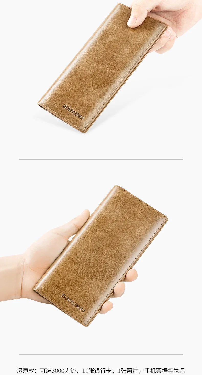 Banyanu Leather Factory Wallet Men's Long Leather Ultra Thin Anti theft Brushed Leather Wallet with Zipper Leather Wallet