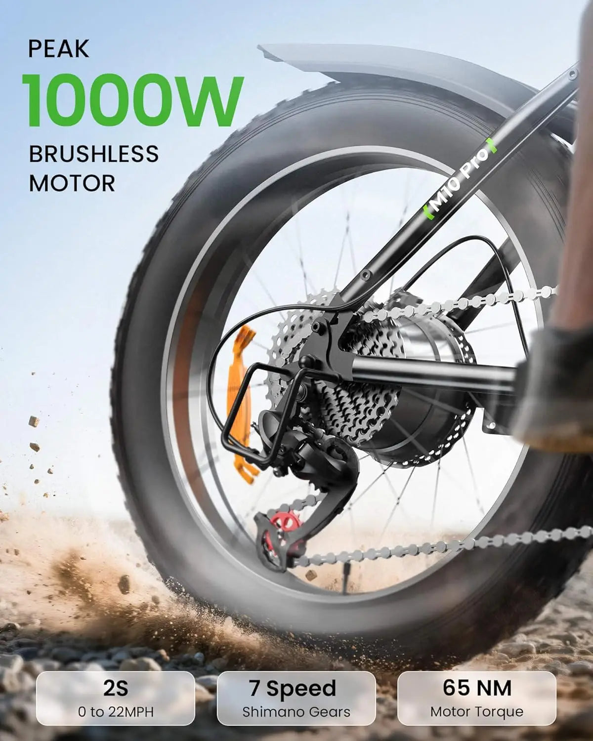 M10 Pro Electric Bike, 1000W Peak Motor, 22 MPH 20"x4" Fat Tire Ebike, USB Phone Charging Port, 10.4Ah Removable, Customized