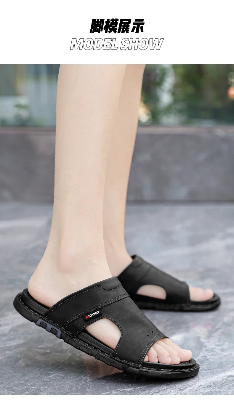 2025 Mens Slippers Summer Casual Shoes Beach Sandals Outdoor Slides Walking Comfort Leather Luxury Designer Fashion Lightweight