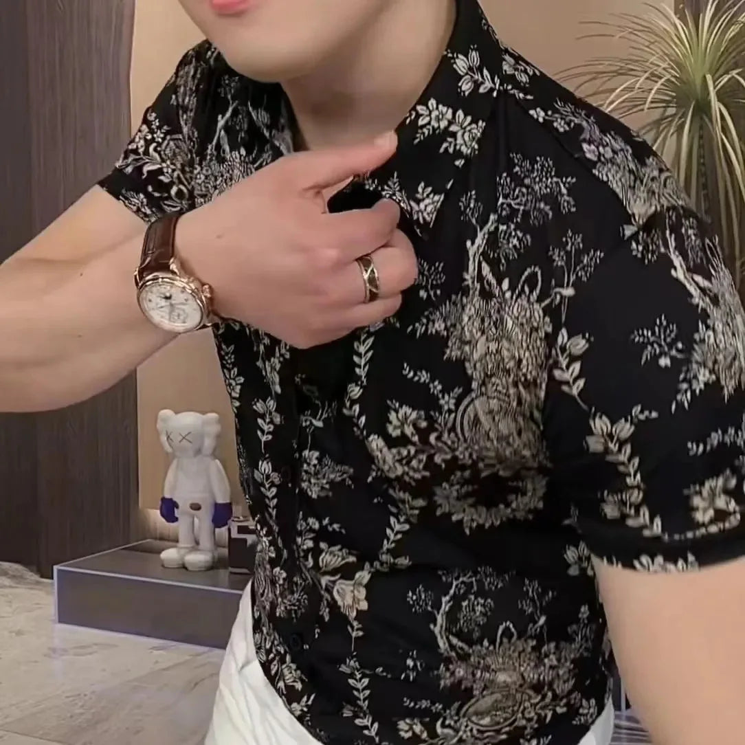Men's Shirts Trendy and Fashionable Floral Short Sleeves