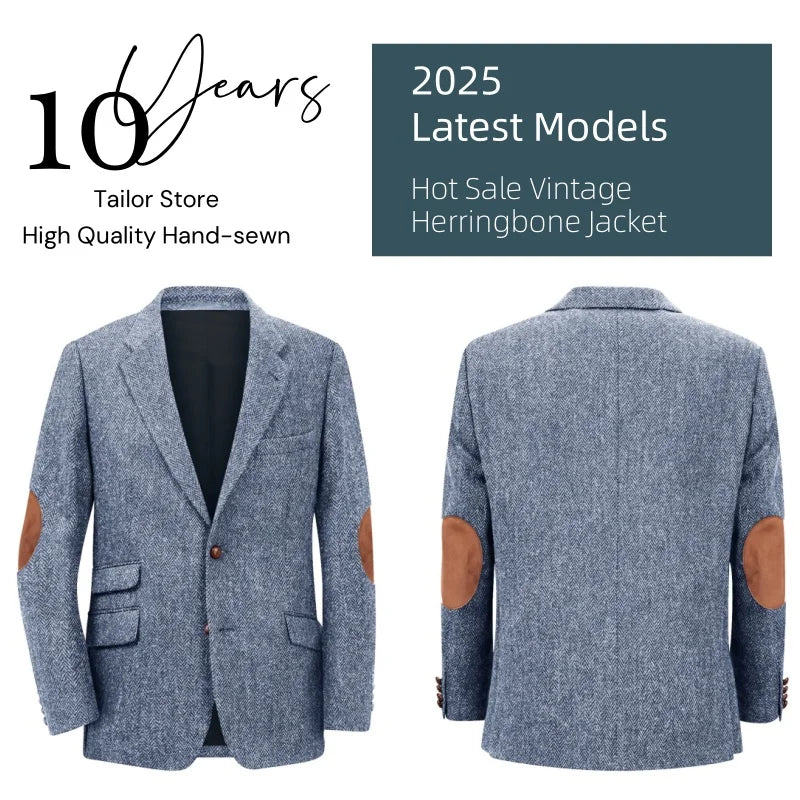 Men's Blazer Herringbone Single Breasted Casual Elegant Man Suit Jackets Coat Men's Stage Clothing Clothing-for-men Male Clothes