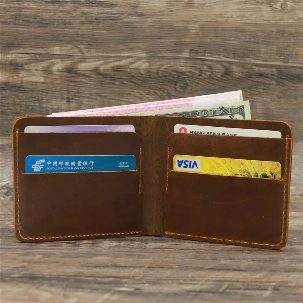 Men's Crazy Horse Leather Wallet, Genuine Leather Wallet, Card Bag, Simple Retro European and American Style, Mens Purse