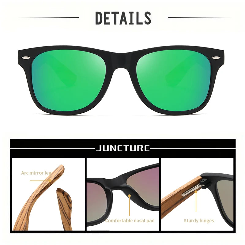 JUNCTURE Fashion Bamboo Wood Vintage Square Sunglasses Men Women Luxury Brand Designer Sun Glasses Wooden Driving UV400 Eyewear