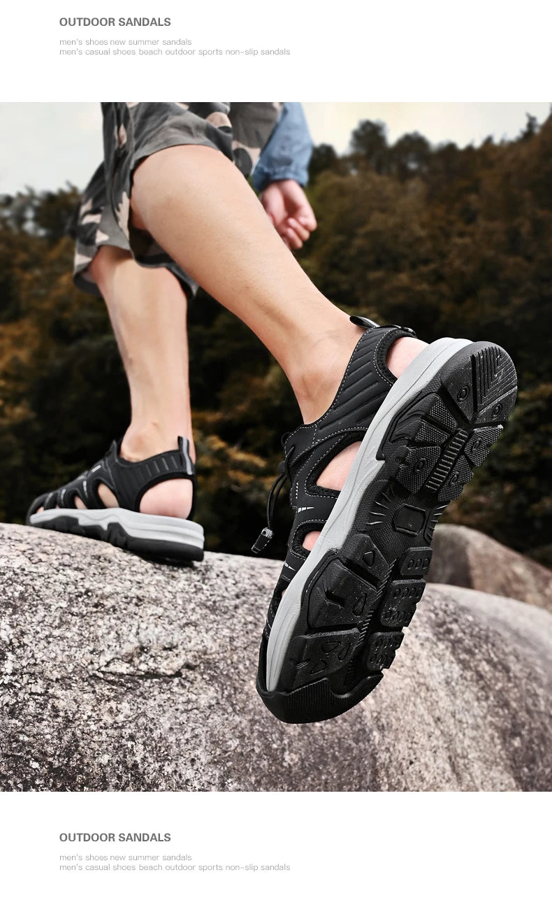 Jumpmore Fashion Men's Leather Sandals Summer Outdoor Hiking Shoes Size 38-45