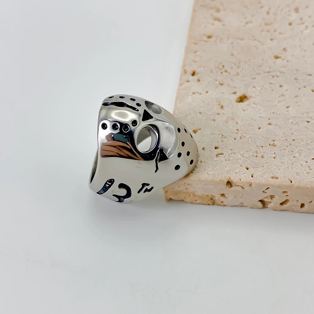 eManco Stainless Steel Mask Shape Prom Men's Titanium Ring 2025 New Pre-Owned Punk Vintage Metal Accessories Wholesale
