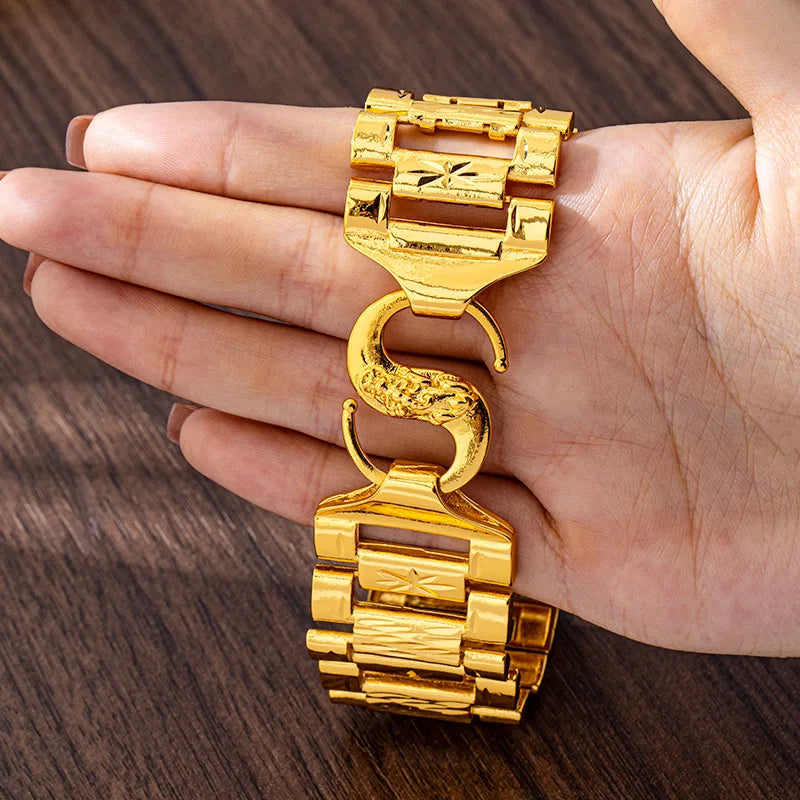 Luxury 24K 9999 Pure Gold real gold Rice Wide Bracelet Men's Tank Bracelet