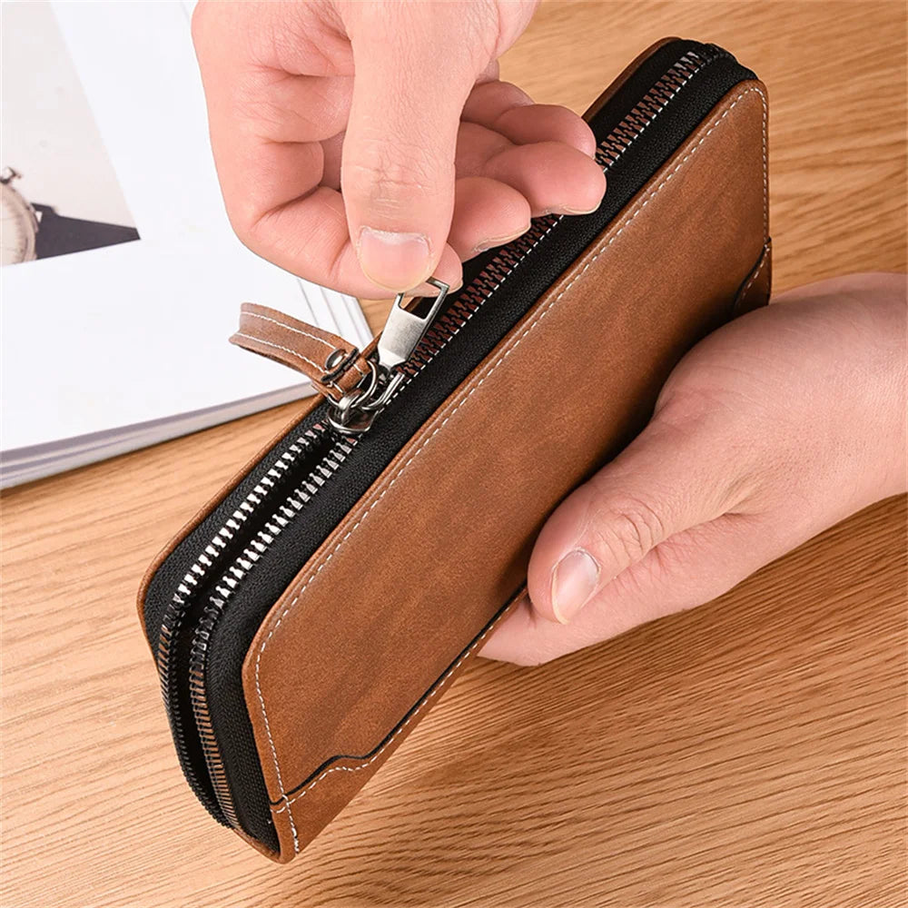 Men's PU Leather Long Wallet Large Capacity Phone Bags Multi Card Business Clutch Bags Male Travel Zipper Coin Purses