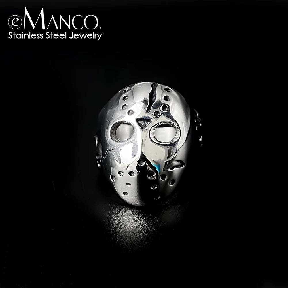 eManco Stainless Steel Mask Shape Prom Men's Titanium Ring 2025 New Pre-Owned Punk Vintage Metal Accessories Wholesale