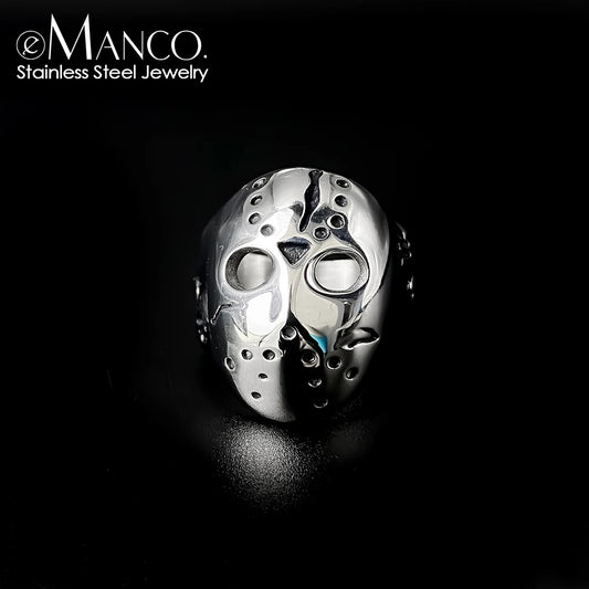 eManco Stainless Steel Mask Shape Prom Men's Titanium Ring 2025 New Pre-Owned Punk Vintage Metal Accessories Wholesale