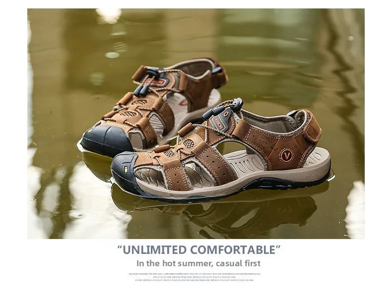 Men Sandals Summer New Large Size Outdoor Casual Beach Shoes Anti Slip Durable Breathable Toe Cover Sandals244