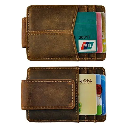 Leather Magnetic Money Clip Men Father's Day Gift Wallet Card Photo Holder Design Handy Front Pocket Wallet Mini Purse Male 1017