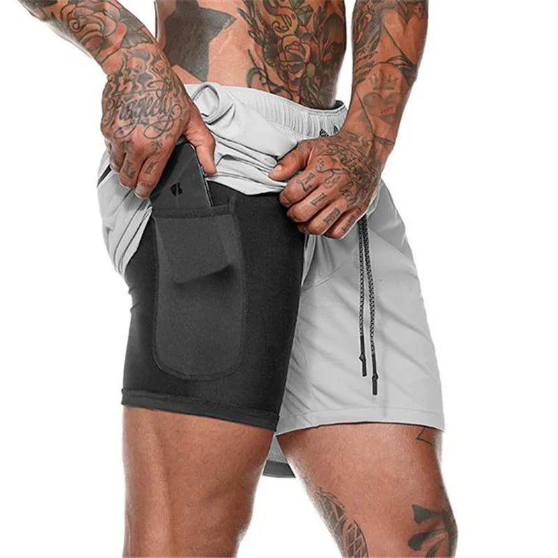 Men Sport Shorts Sportswear Double-deck Running Shorts 2 In 1 Beach Bottoms Summer Gym Fitness Training Jogging Short Pants Men