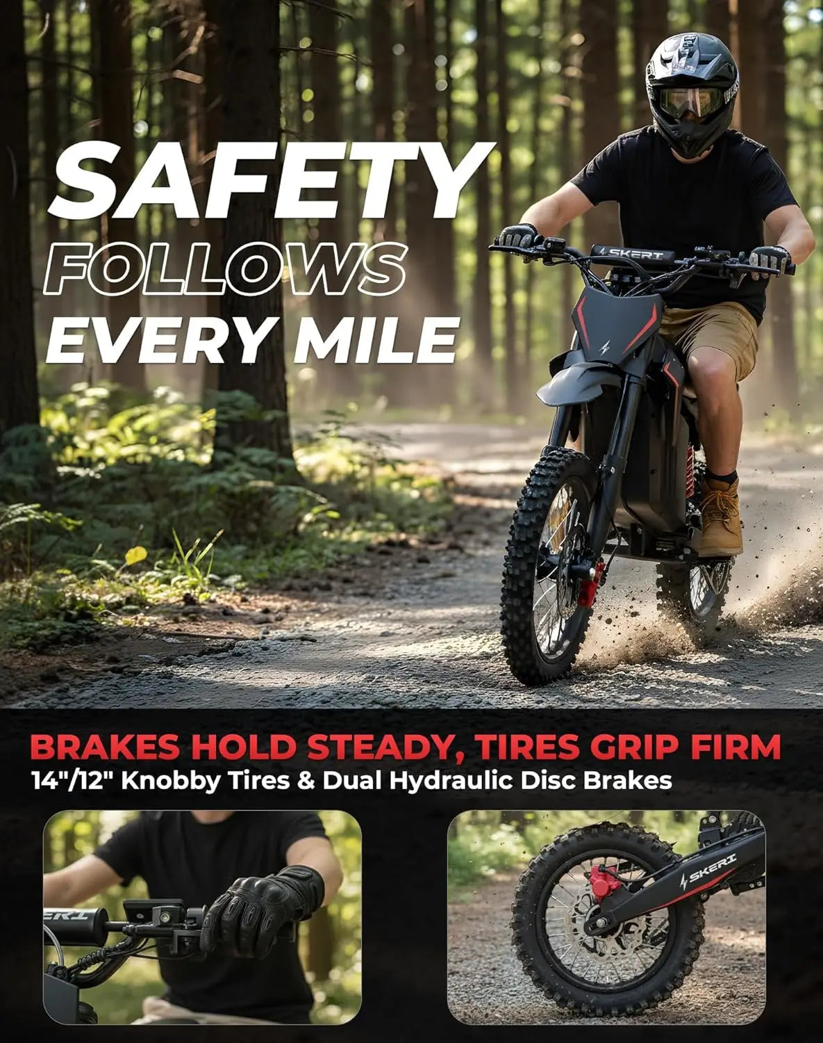 Electric Dirt Bike for Adults & Teens, 14"/12" Fat Tire 3200W Motor 37MPH Off-Road EBike, 48V 21Ah Battery, Customized