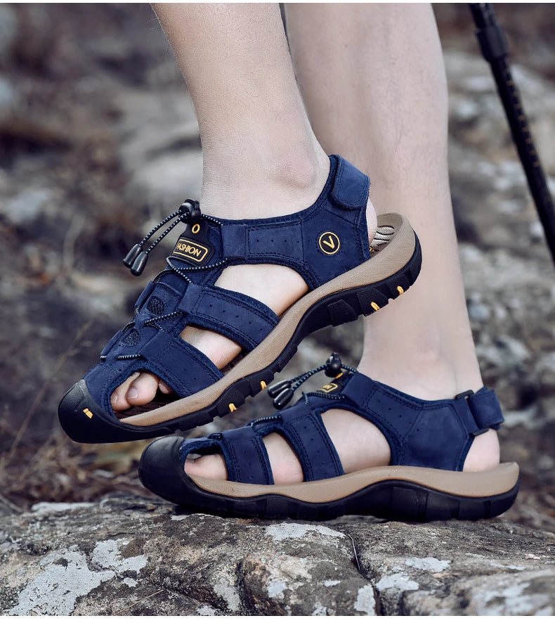 2025 Genuine Leather Men Shoes Summer New Large Size Men's Sandals Men Sandals Fashion Sandals Slippers Big Size 38-47