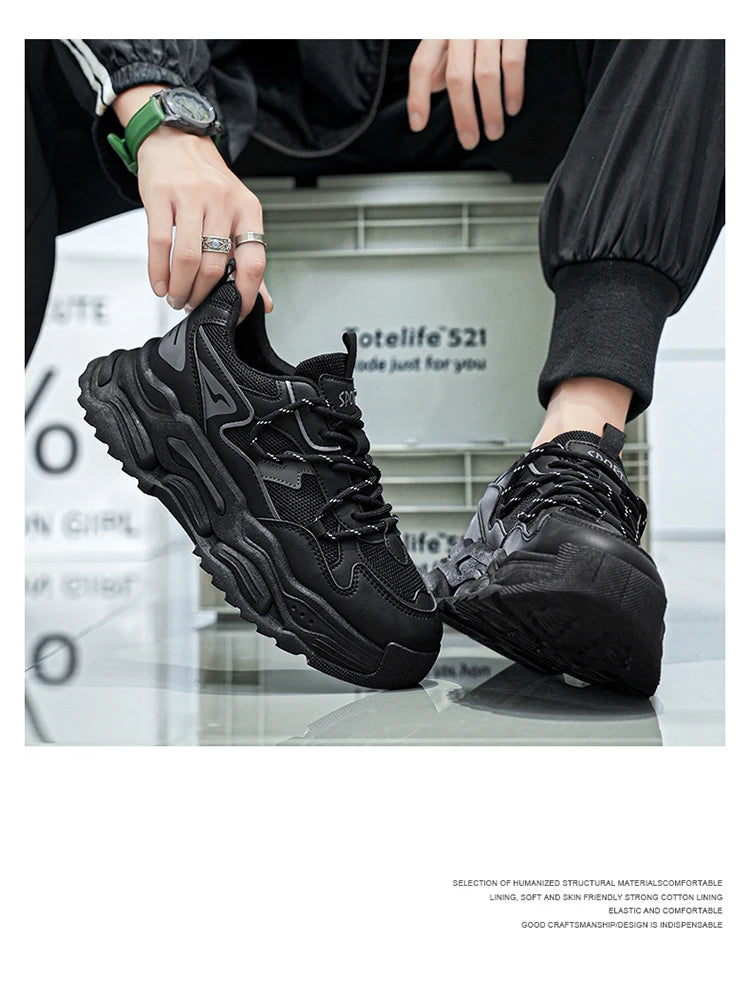 Men Sneakers 2025 Autumn New Mesh Breathable Running Sport Shoes Light Soft Thick Sole Hole Man Casual Shoes Athletic Sneakers