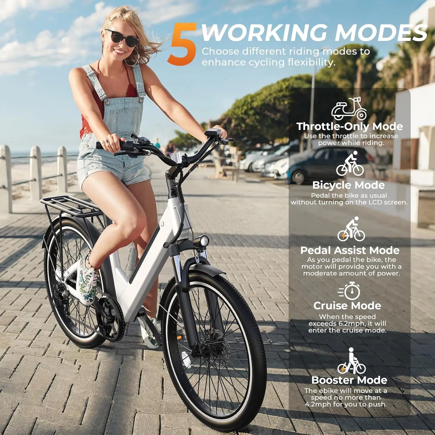 Electric Bike for Adults,26" Step-Thru EBike with 1000W Peak Motor,50 Miles 21.7MPH Adult Electric Bicycles with, Customized