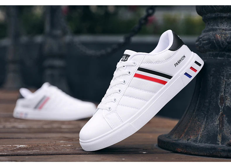 Men's Casual Sports Shoes for Men Lightweight PU Leather Sneakers  Breathable Mens Flat WhiteTennis Shoes