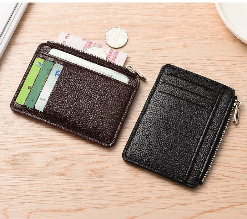 Slim Leather Wallet for Men Multi Slot Card Holder with Coin Pocket Black Brown Business Purse